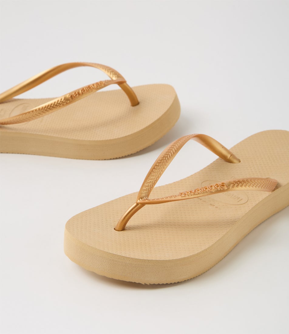 Slim Flatform Golden Rubber Thongs