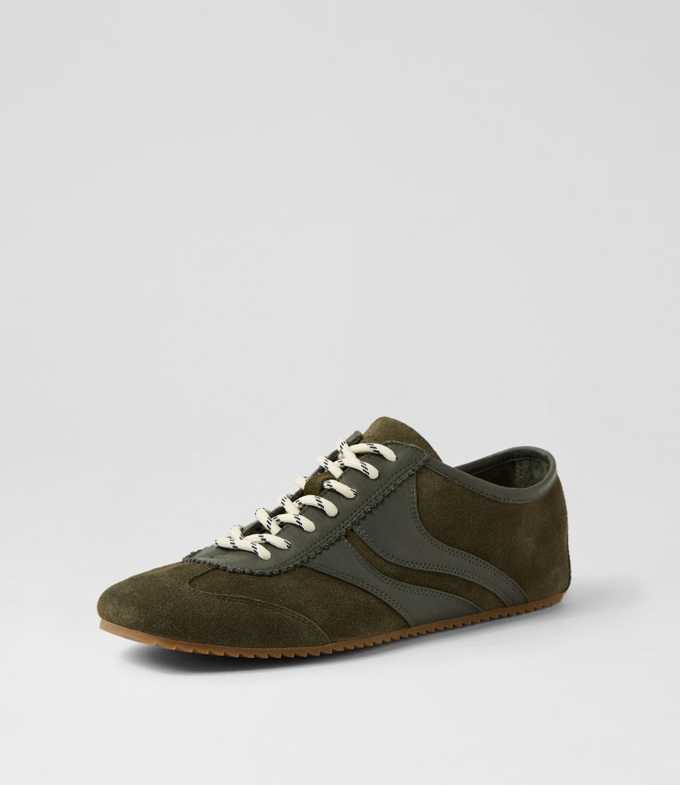 Leilana Dark Olive Suede Leather Sneakers