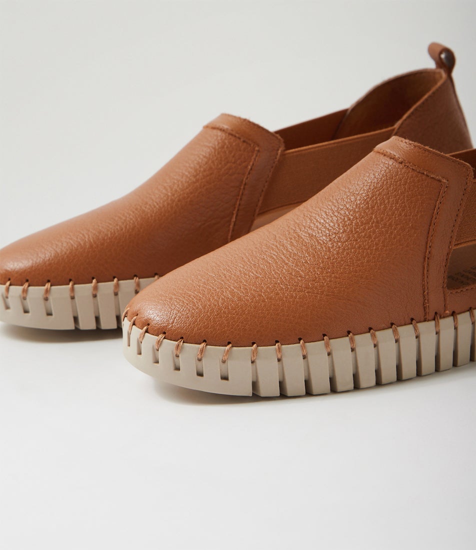 Harmless Dark Tan Almond Leather Flat Shoes