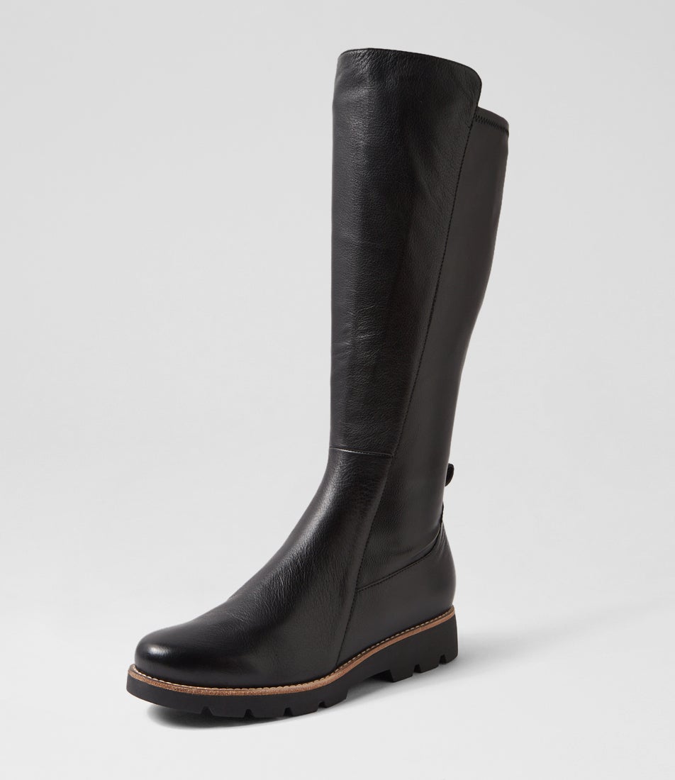 Demo Black Leather Stretch Knee High Boots