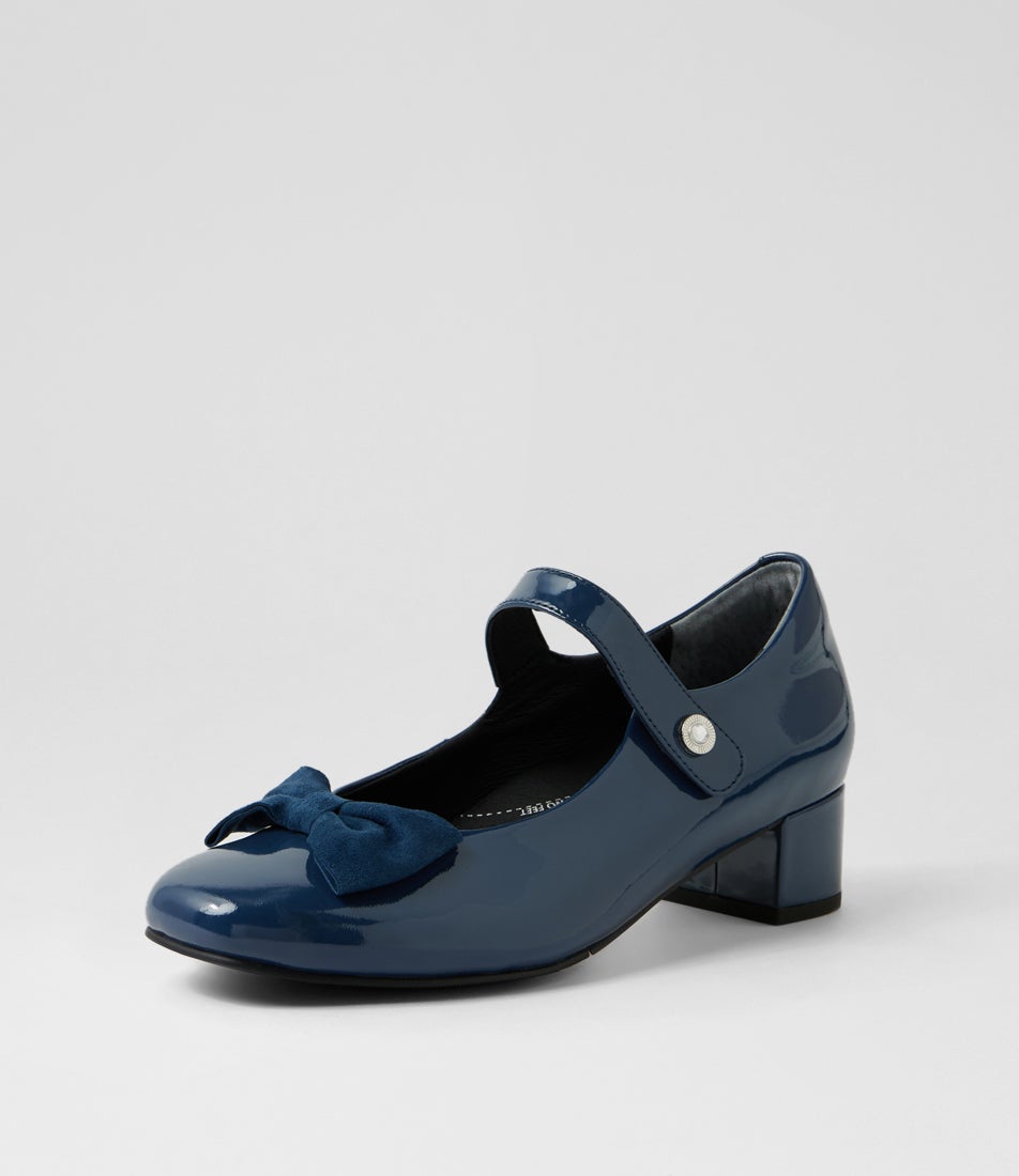 Kauras W Navy Patent Suede Bow Heels
