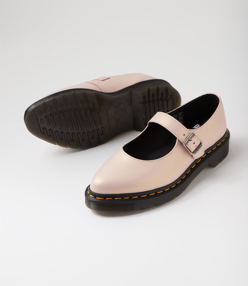 Elphie Mary Jane Powder Pink Gold Shift Leather Flat Shoes