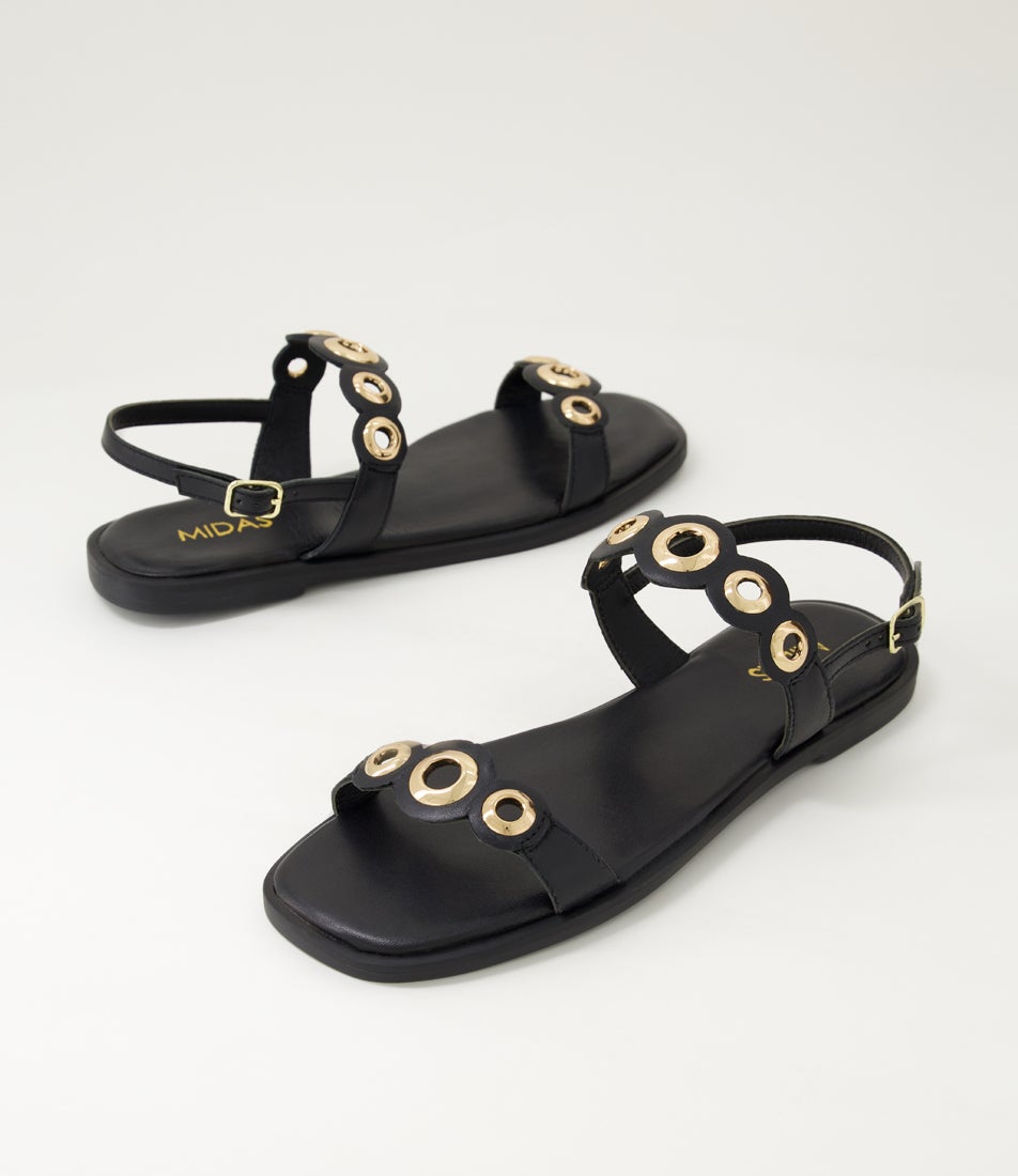 Tisker Black Leather Sandals