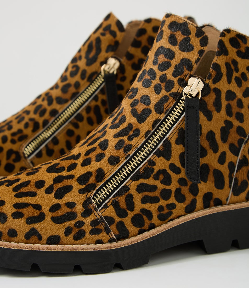 Dottle Tan Leopard Pony Ankle Boots
