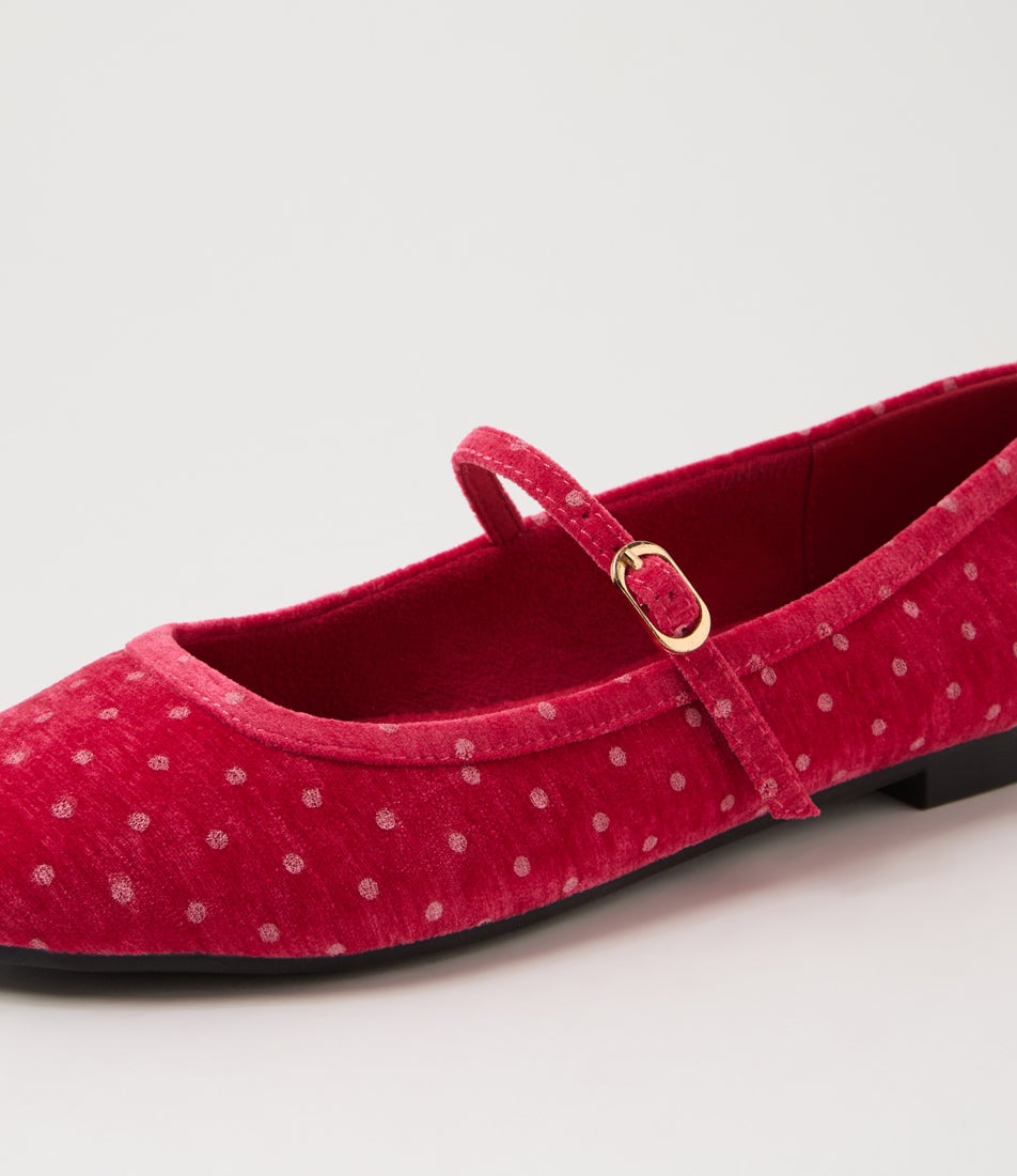 Dazine Raspberry Spot Velvet Flat Shoes