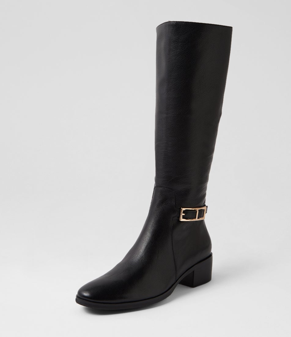 Tenrey Black Leather Knee High Boots