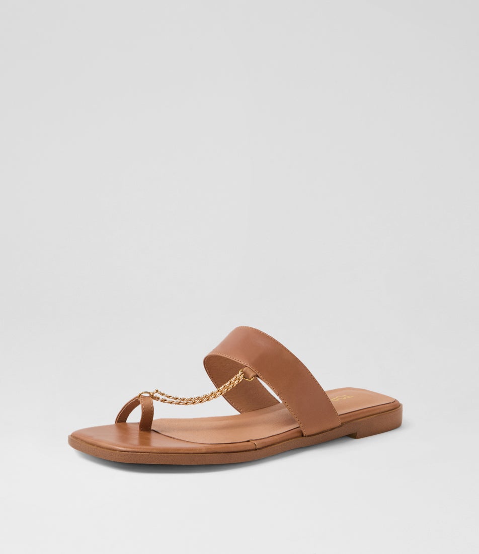 Lessan Tan Leather Slides