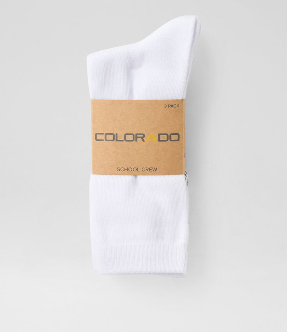 3pk Crew White Cotton Socks