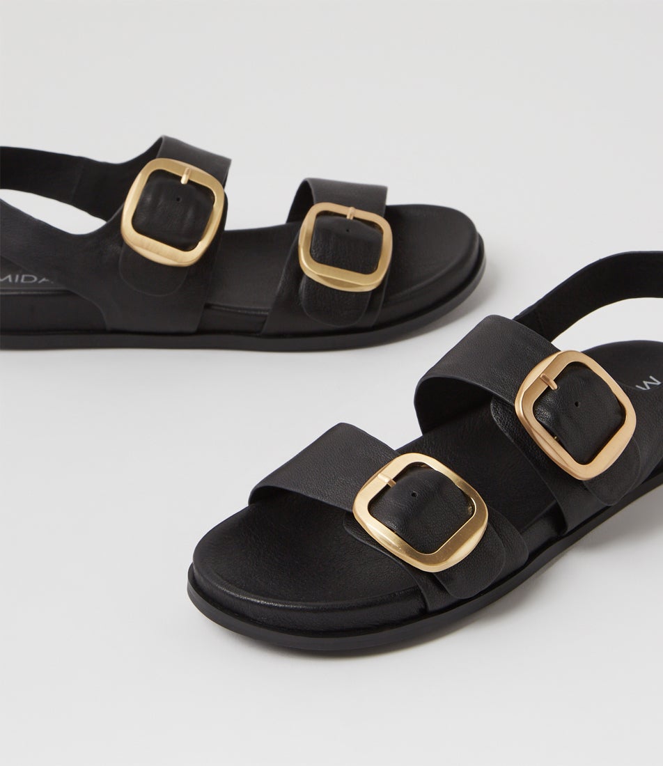 Noele Black Leather Sandals