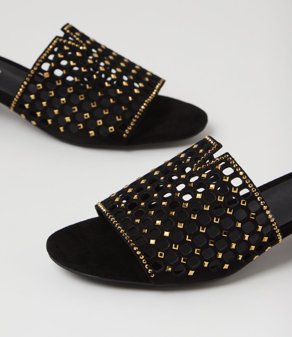 Tropics Black Gold Suede Jewels Sandals Tropics Black Gold Suede Jewels Sandals