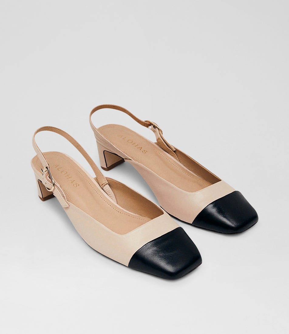 Lindy Black Cream Leather Pump Heels