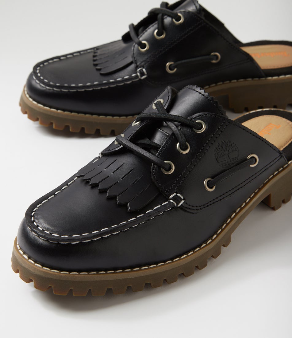 Noreen Black Full Grain Leather Mules