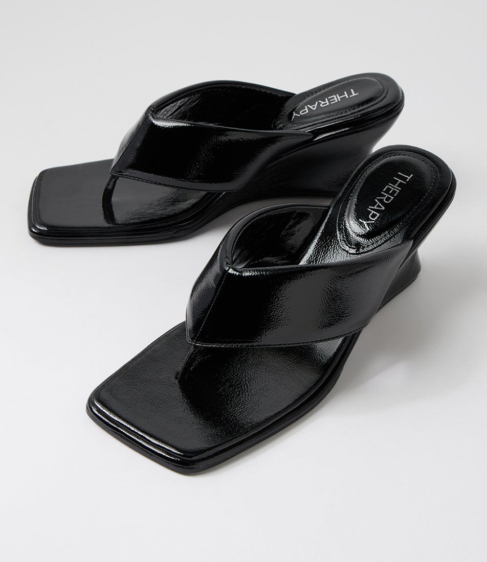Lennox Black Crinkle Patent Pu Sandals