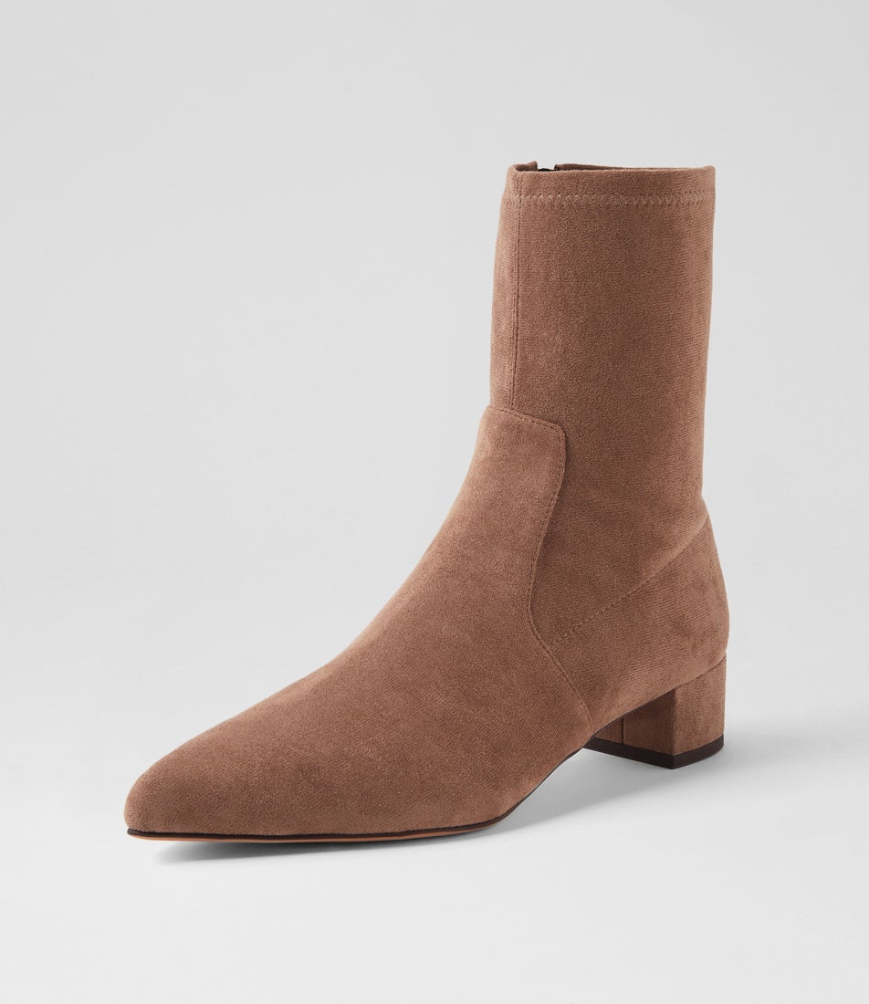 Cared Light Choc Stretch Microsuede Ankle Boots