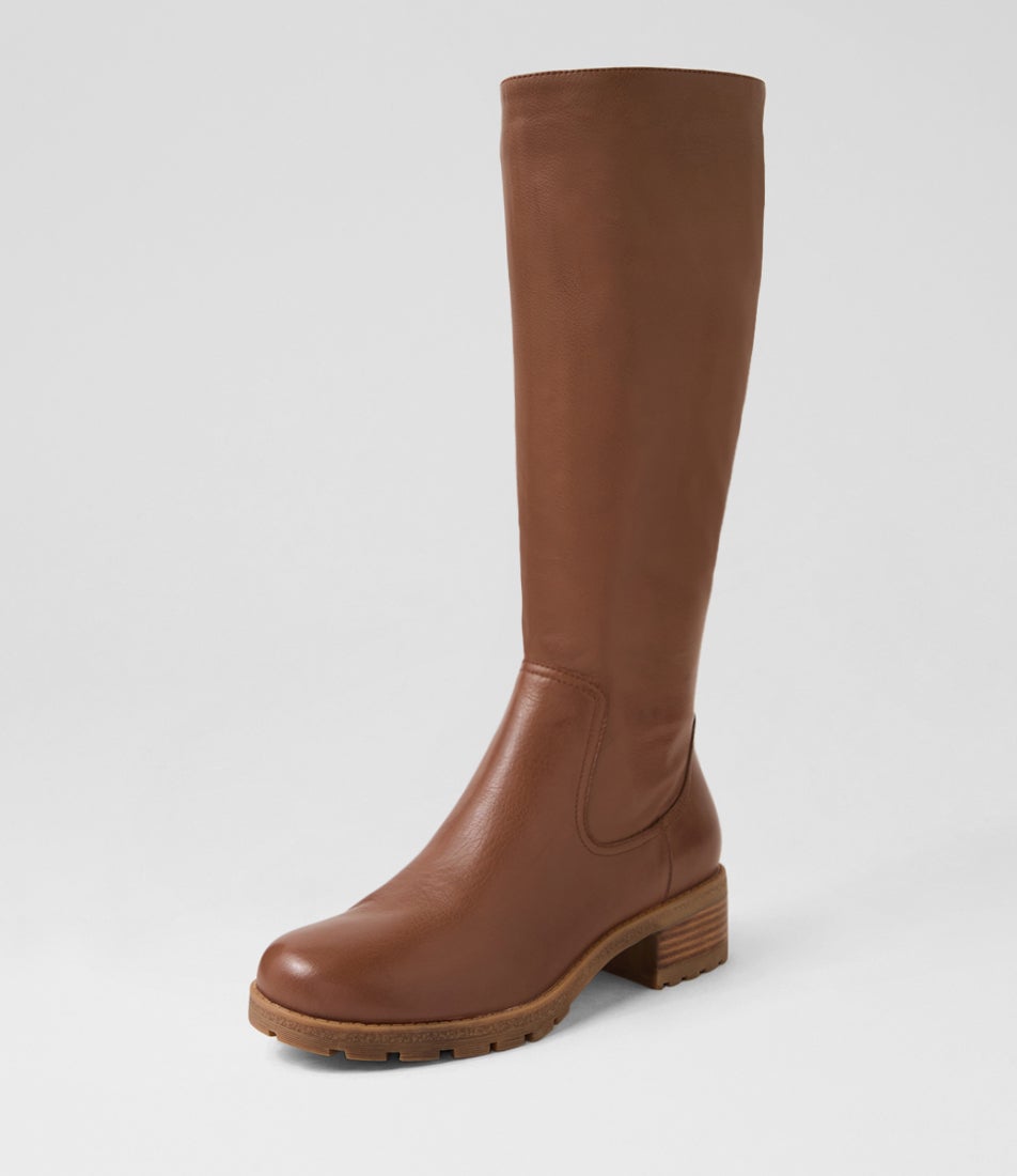 Margrita New Cognac Leather Knee High Boots