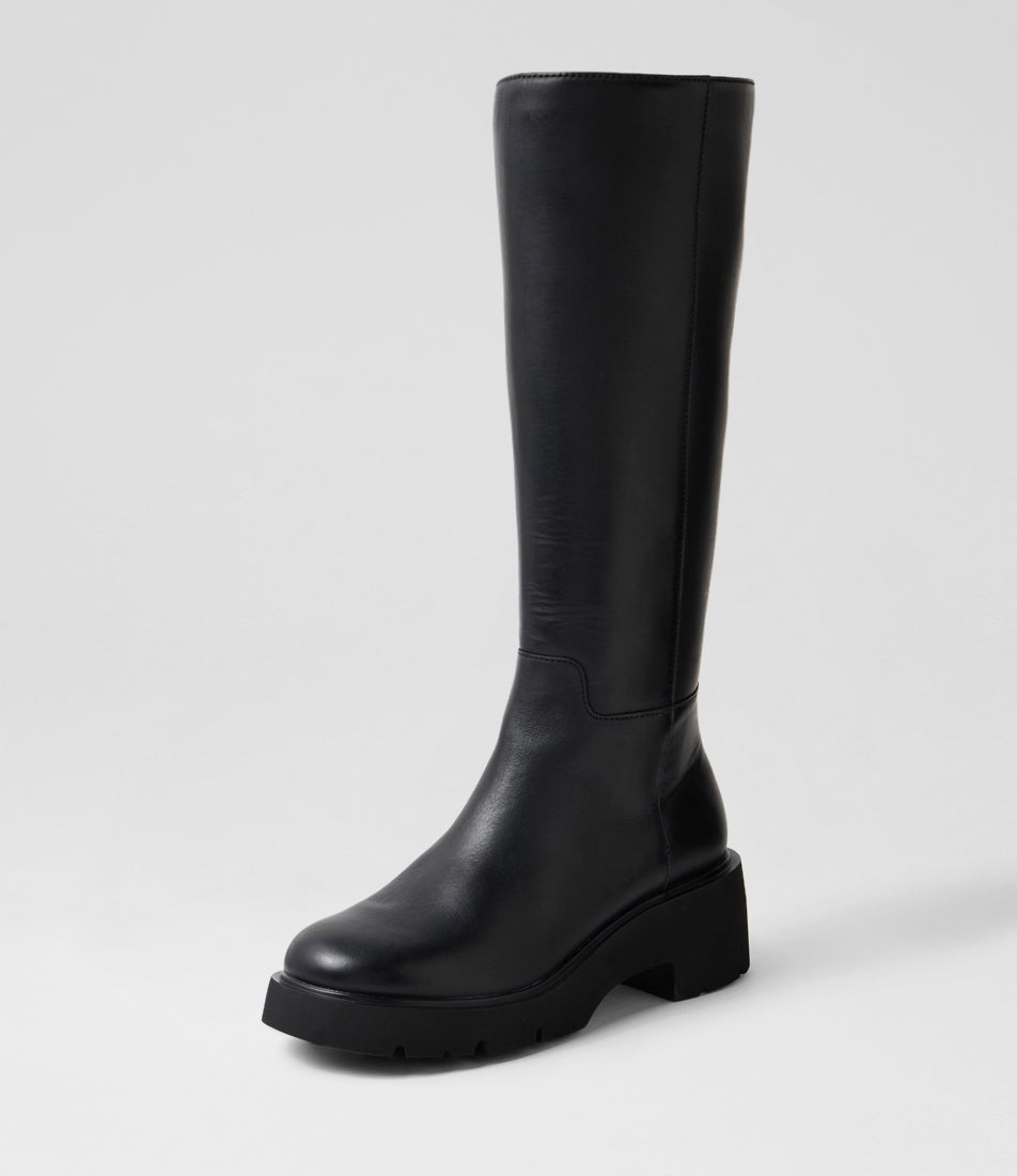 Milah Black Leather Knee High Boots