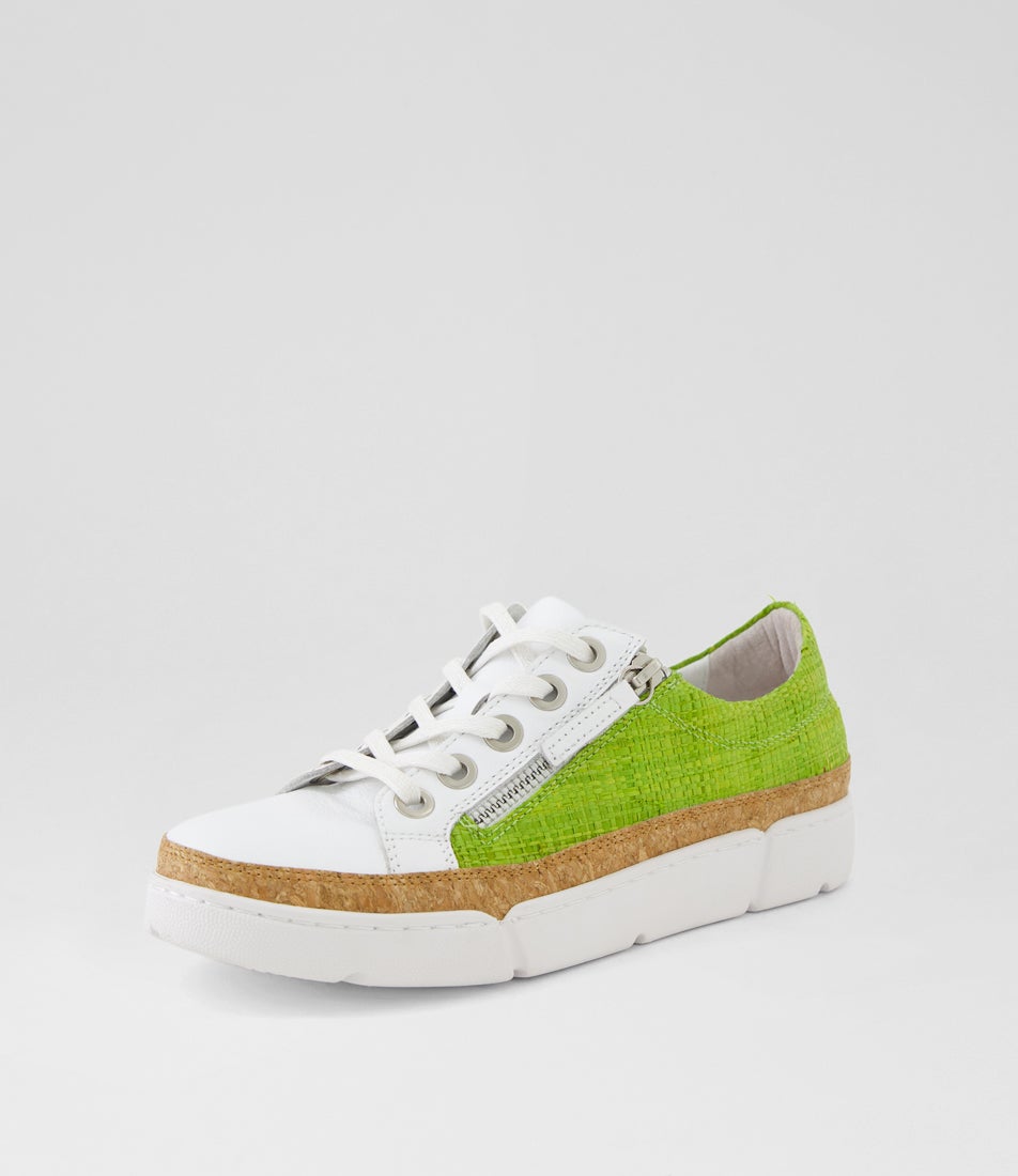 Torry White Lime Leather Lace Up Flats