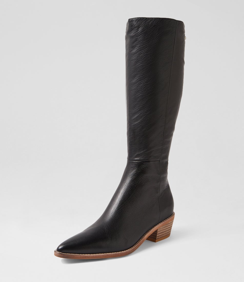 Desta Black Natural Leather Knee High Boots