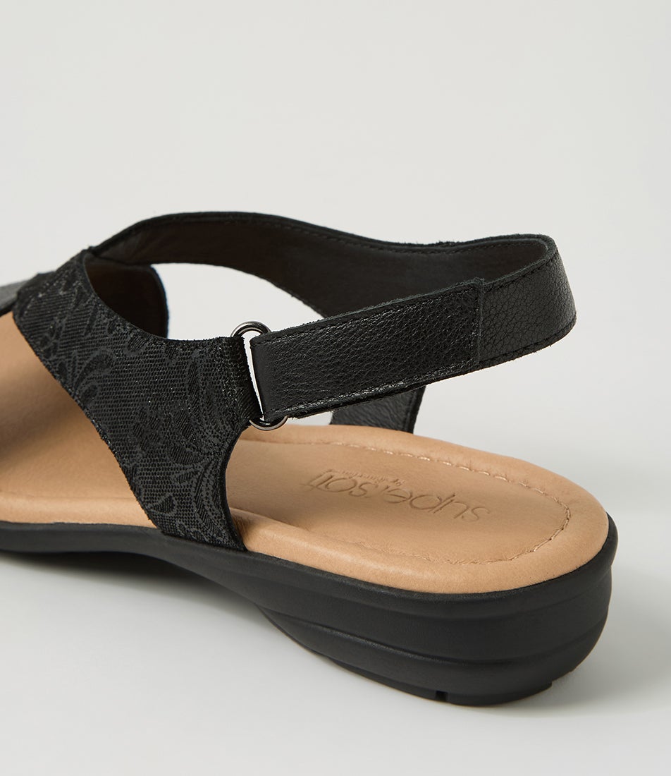 Bensin Black Floral Foil Leather Sandals