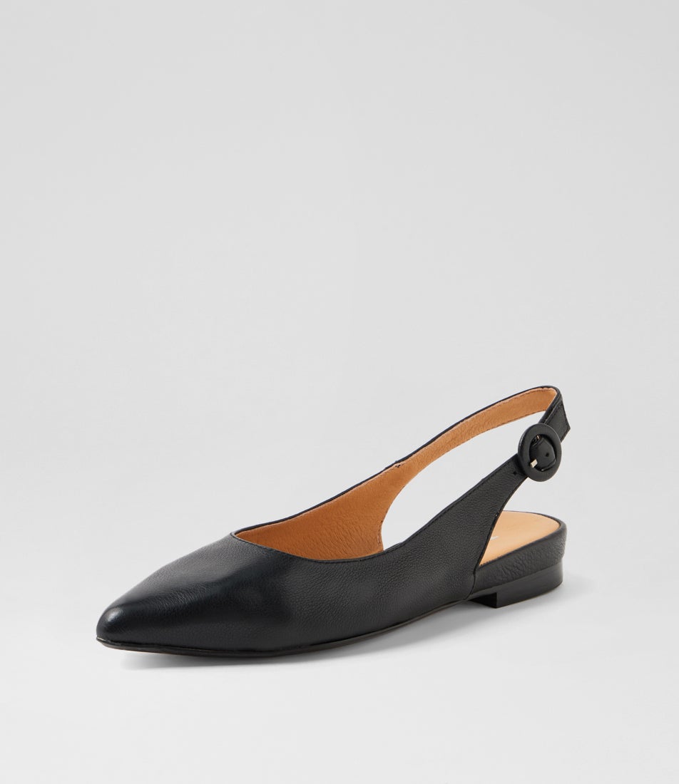 Yillie Black Leather Flat Shoes