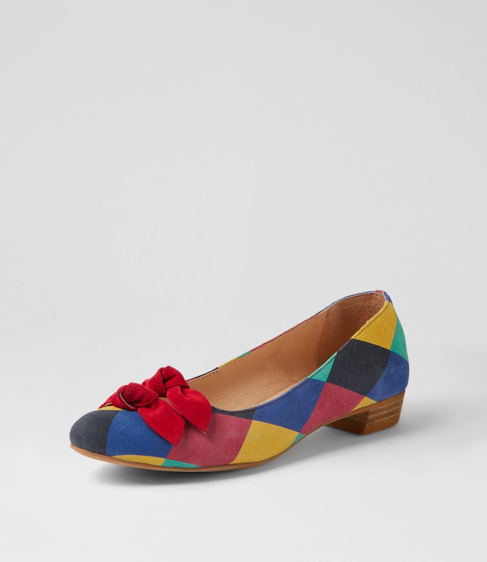 Edita Red Harlequin Suede Multi Flat Shoes