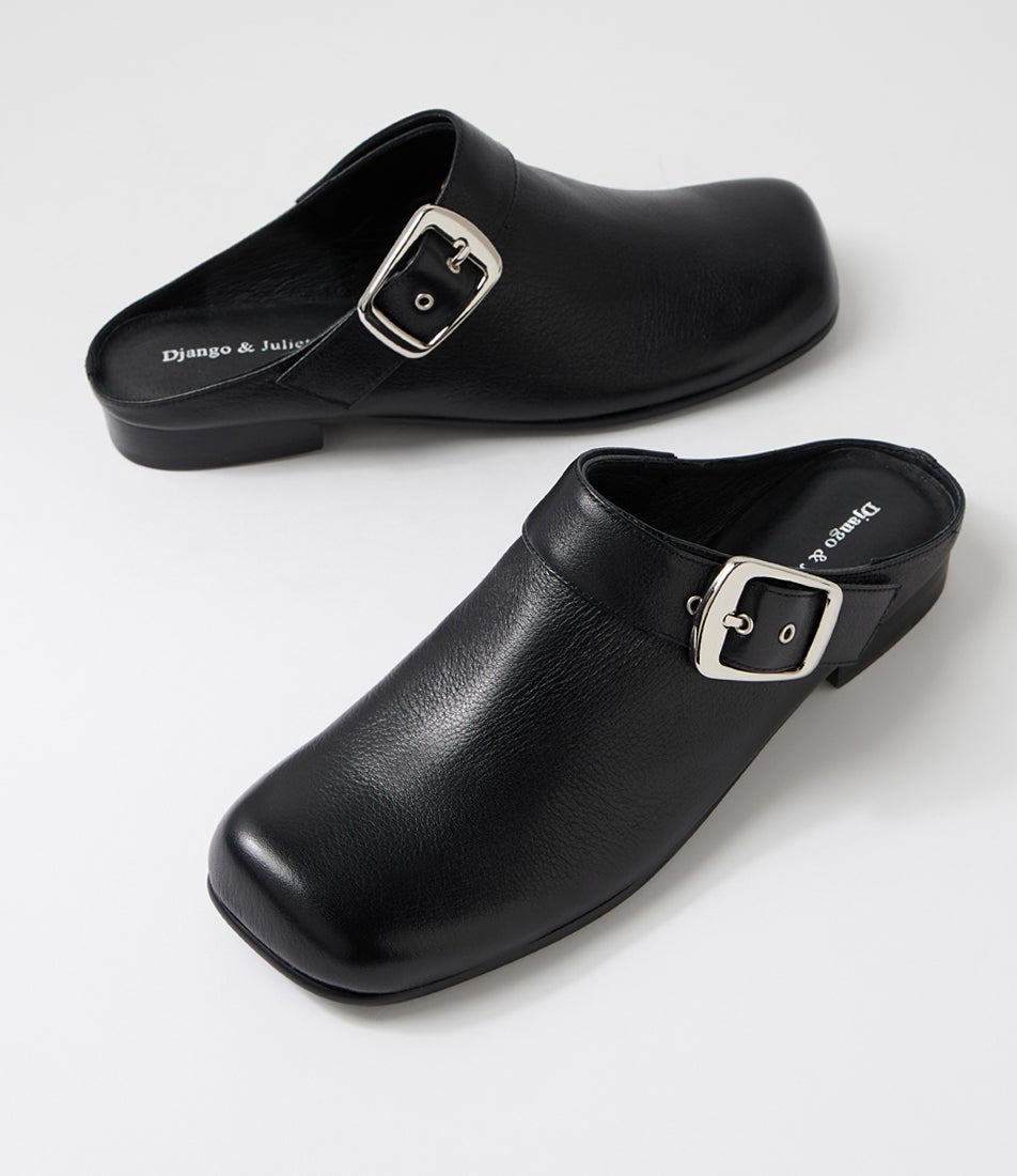 Grippo Black Heel Leather Mules
