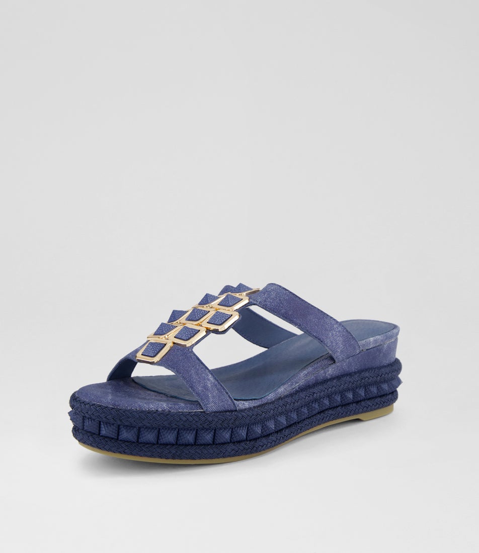 Maija Blue Distress Denim Leather Sandals