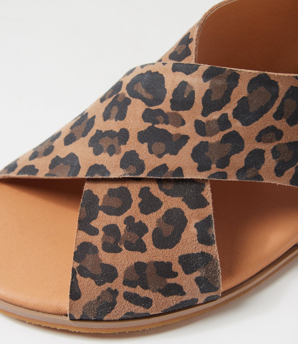 Harli Camel Leopard Suede Sandals