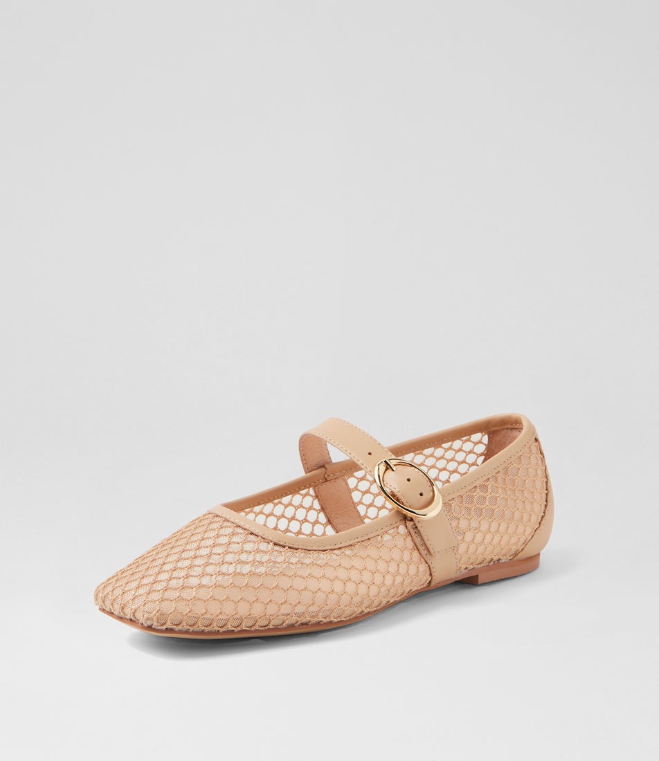 Tartina Nude Mesh Leather Flat Shoes