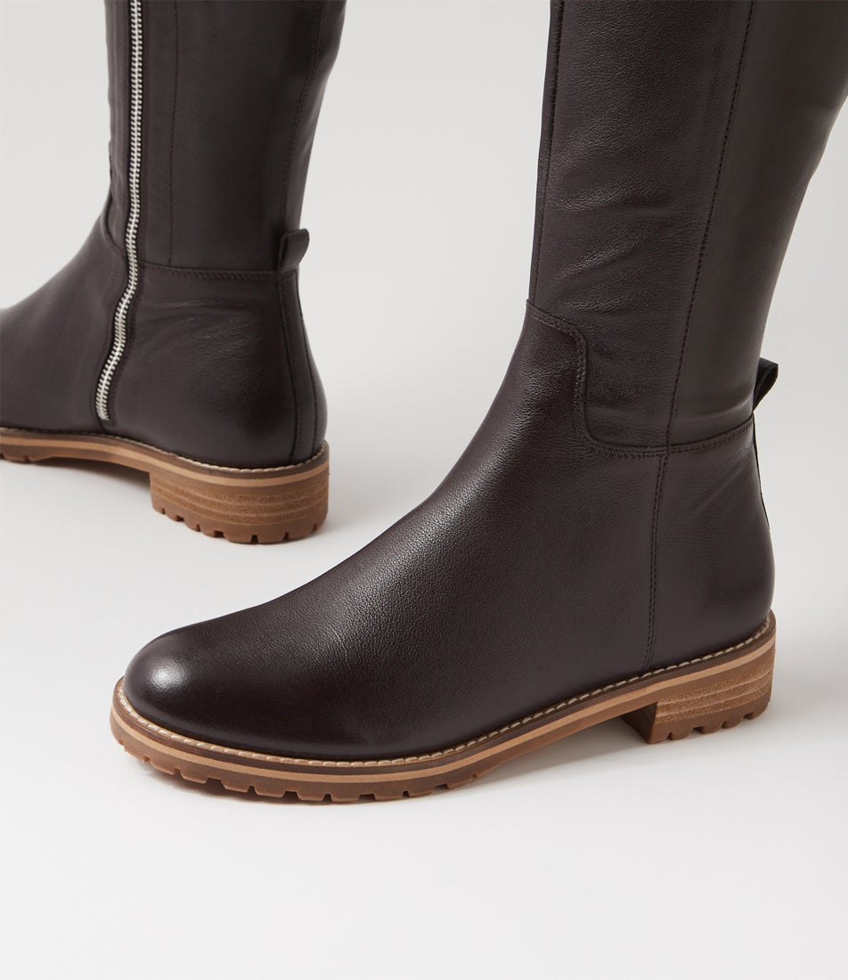 Marthe W Choc Leather Stretch Knee High Boots