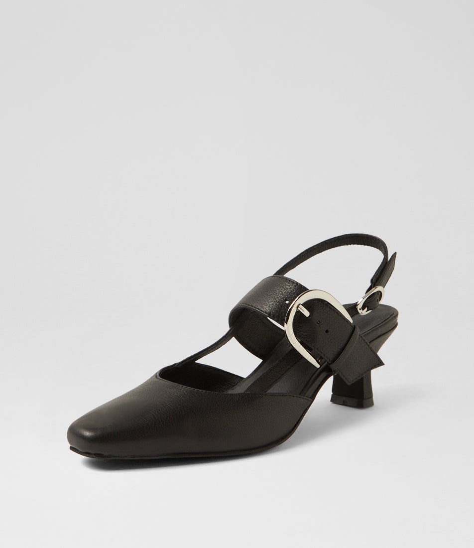 Crow Black Leather Heels