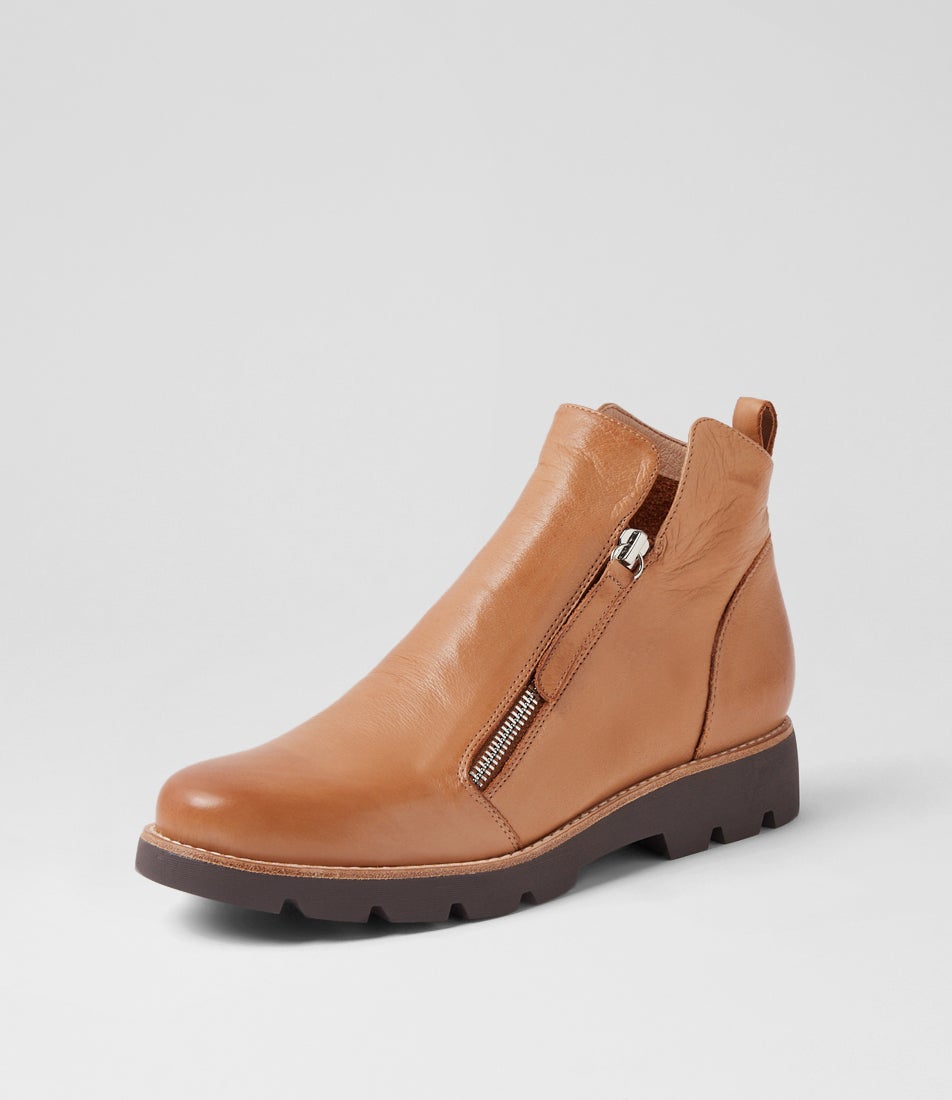 Dottiz Dark Tan Choc Leather Ankle Boots