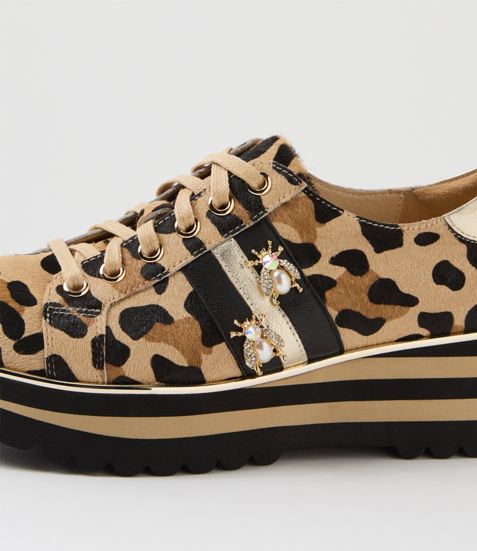 Eagleso Caramel Leopard Gold Multi Flat Shoes
