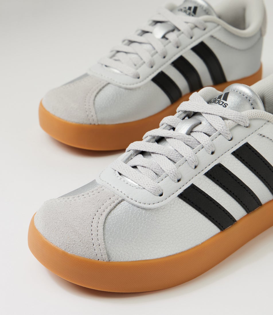 Vl Court 3 Junior Silver Metallic Black Grey Smooth Sneakers