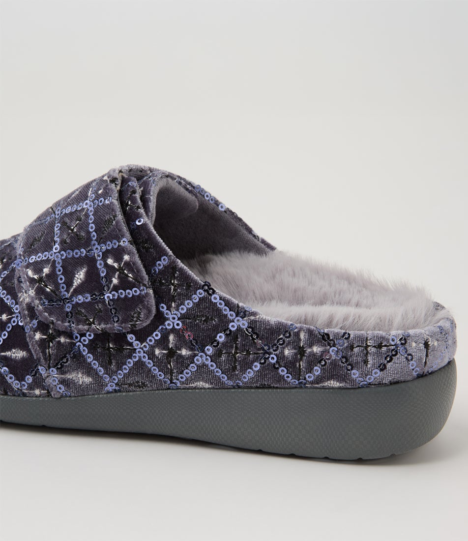 Fosco Xw Grey Diamond Velvet Slippers