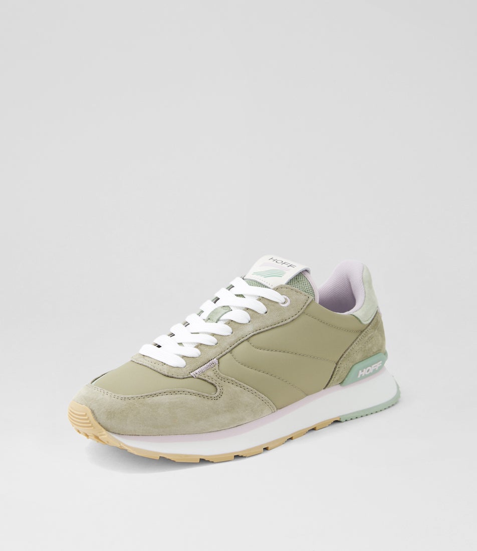 Track And Field Xanthos Khaki Leather Fabric Sneakers