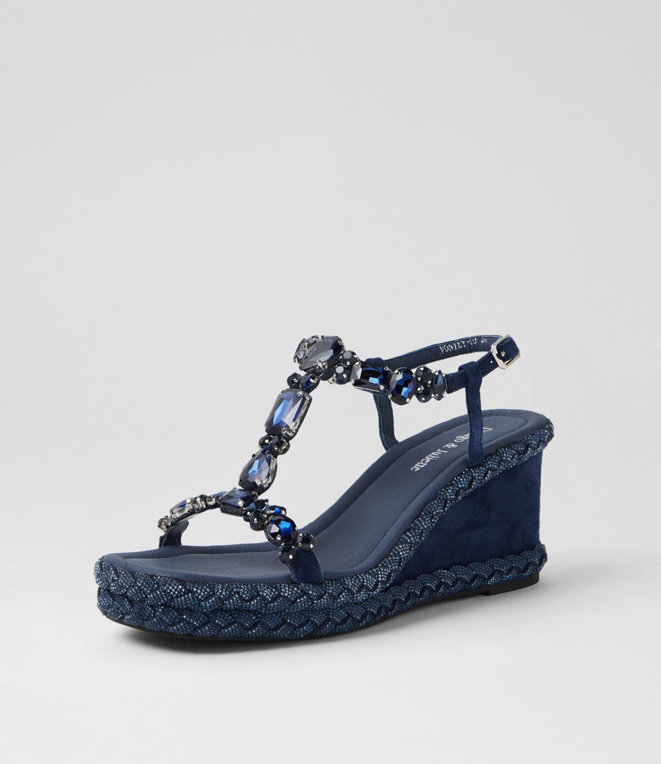 Vontey Navy Suede Jewels Sandals