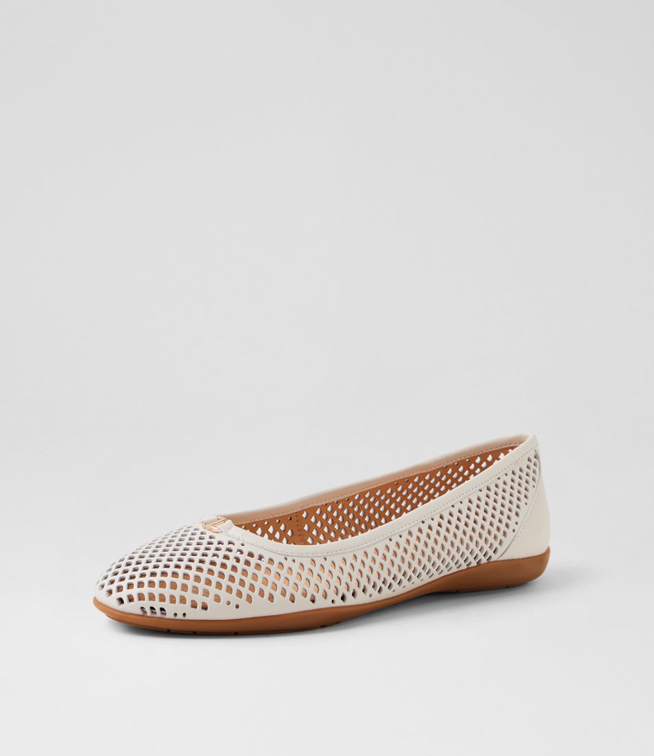 Ava White Leather Ballet Flats