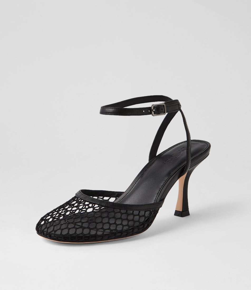 Pablo Black Mesh Leather Heels
