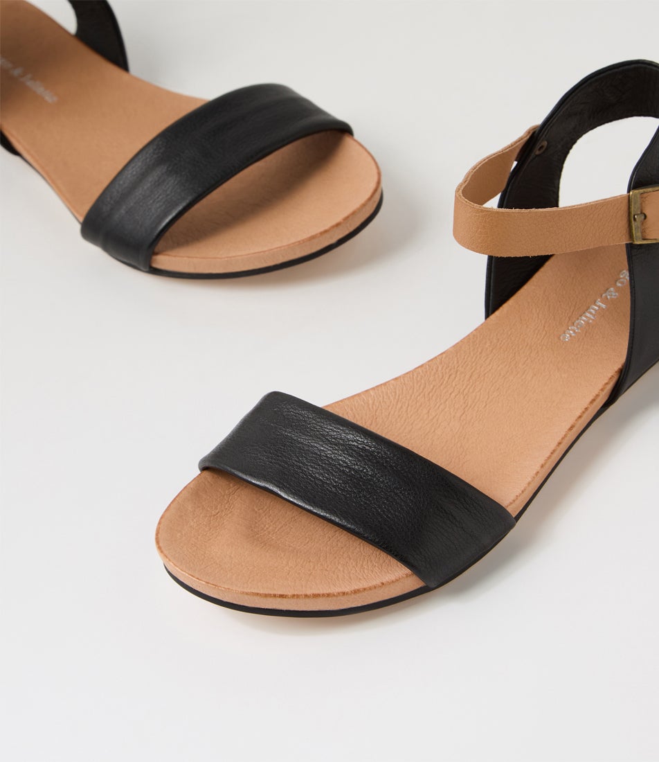 Jinnit Black Tan Leather Sandals