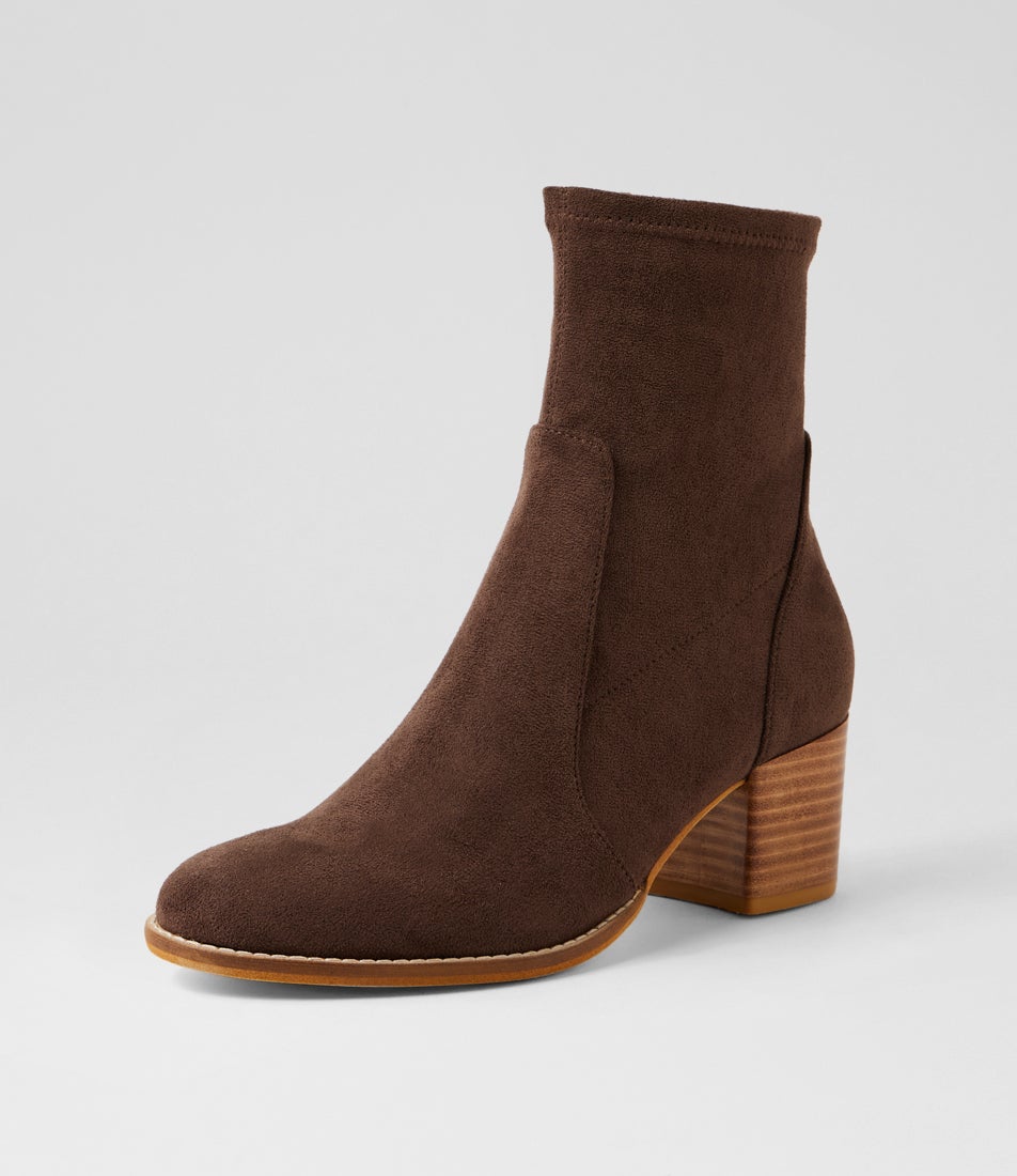 Millicent Choc Stretch Microsuede Ankle Boots