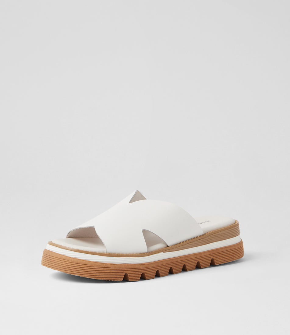 Suki White Leather Slides