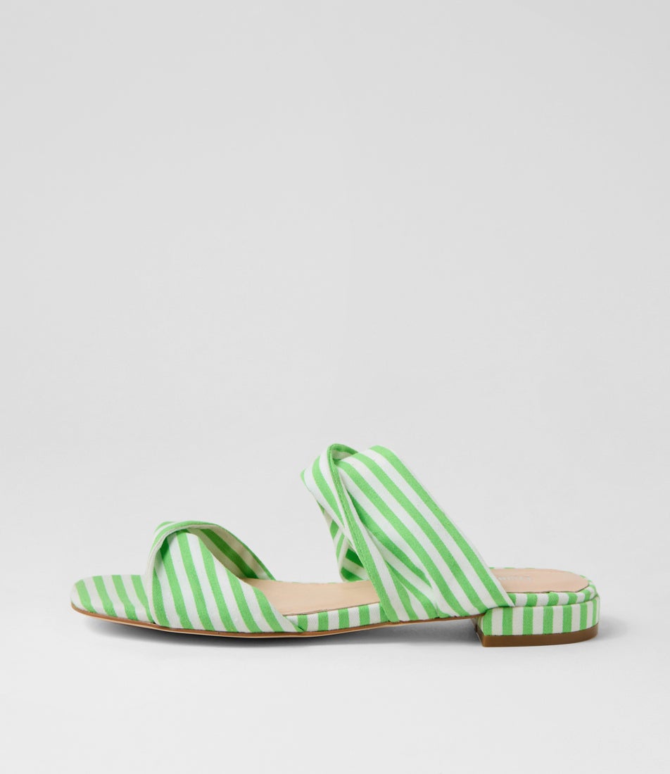 Mazzy Lime White Stripe Fabric Sandals