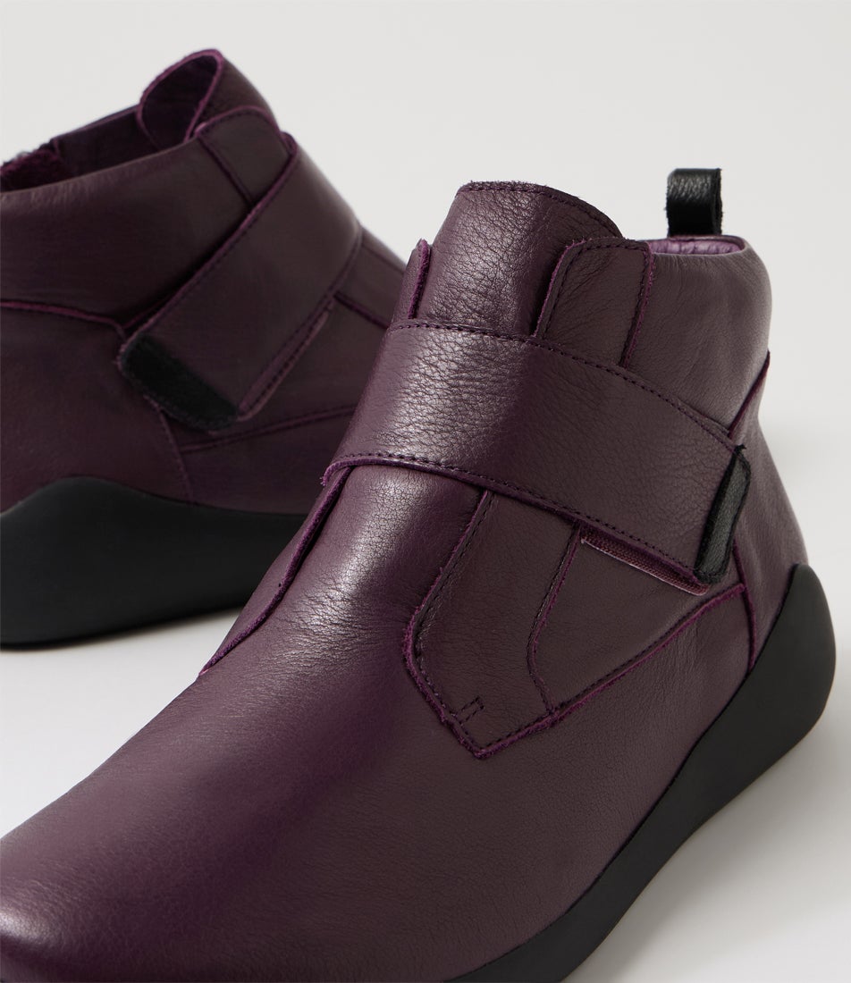 Yedd Xf Purple Black Leather Ankle Boots