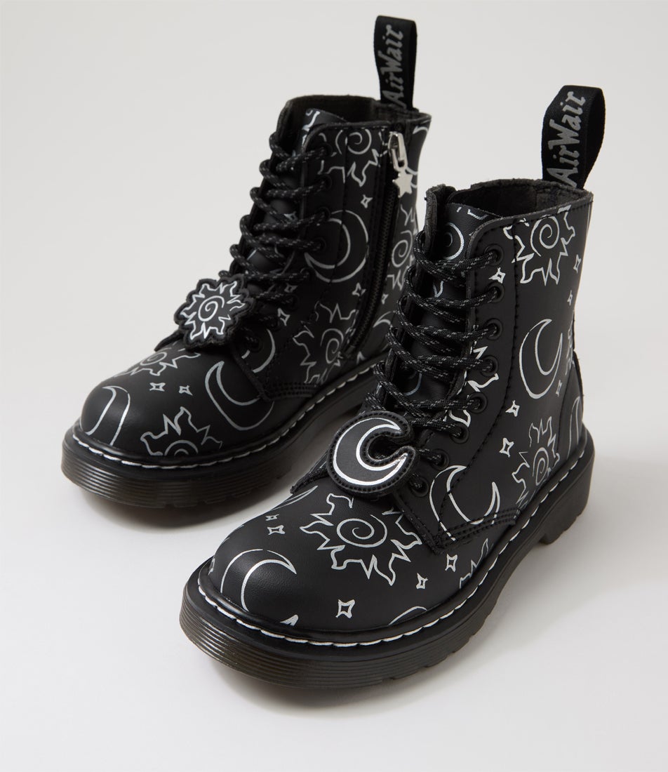 1460 Solar Flare Junior Black Genix Nappa Leather Lace Up Boots