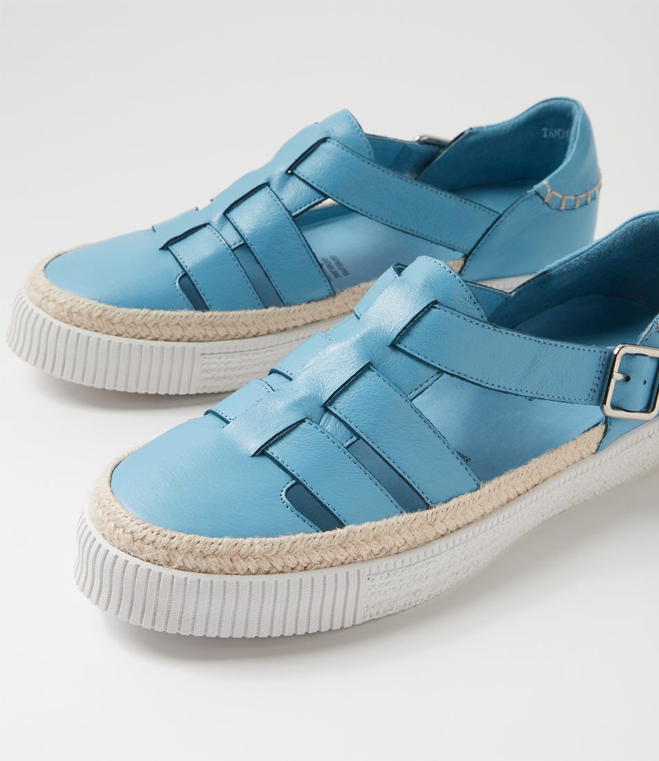 Tanzia Aqua White Leather Flat Shoes