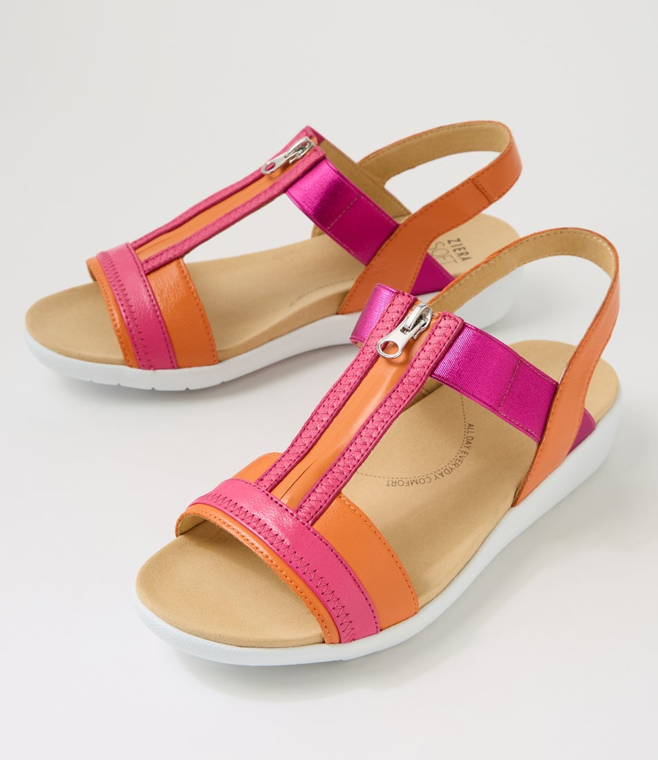 Unro W Orange Fuchsia Multi Leather Sandals