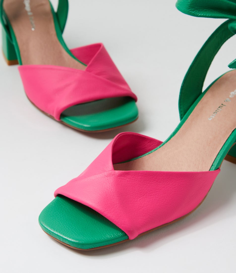 Fearna Hot Pink Bright Emerald Leather Sandals