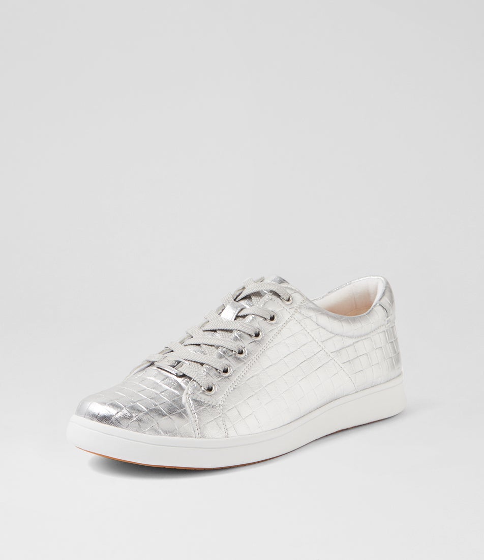 Delilah Xf Silver Weave Print Leather Sneakers