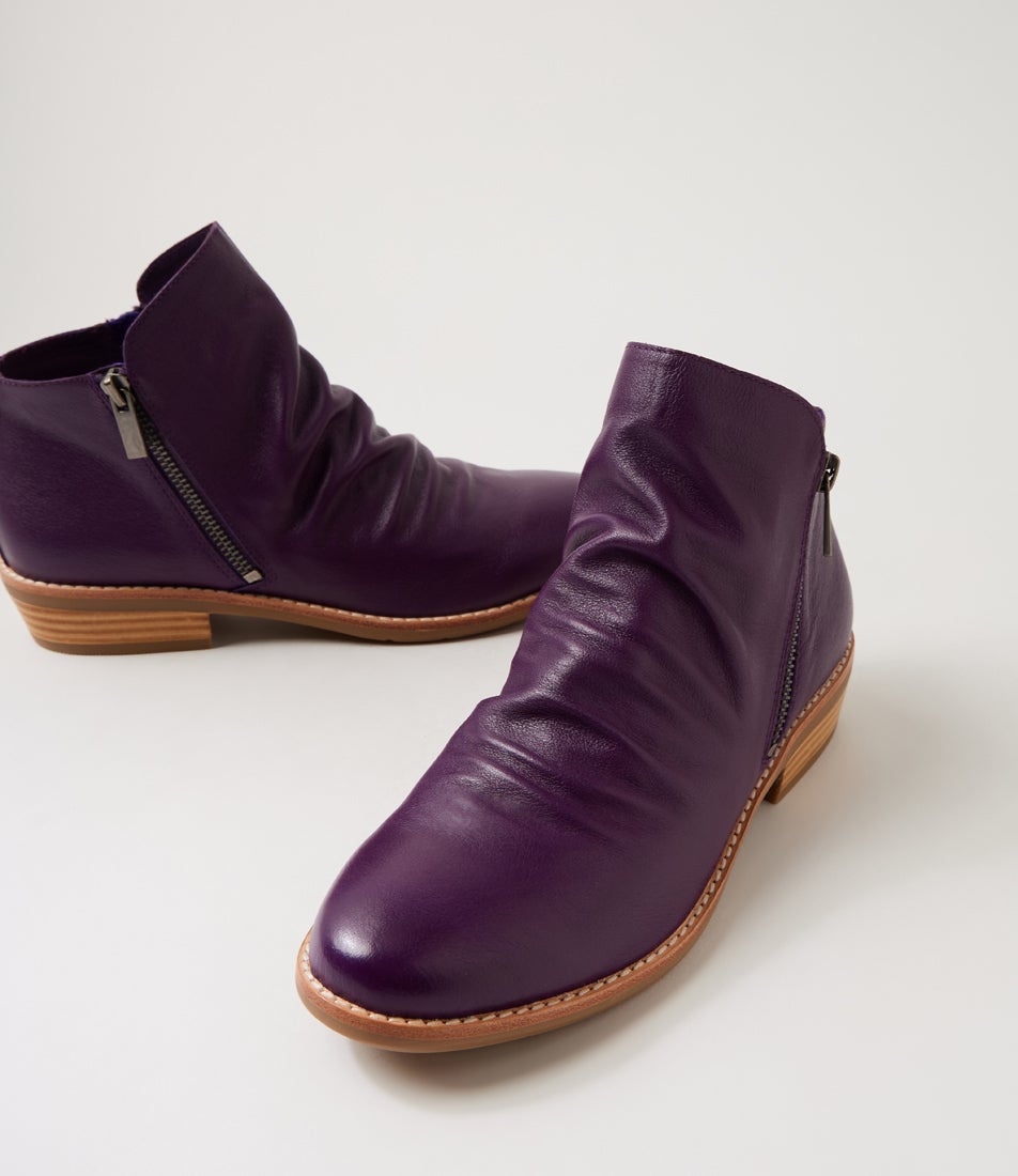 Lankin Purple Leather Ankle Boots